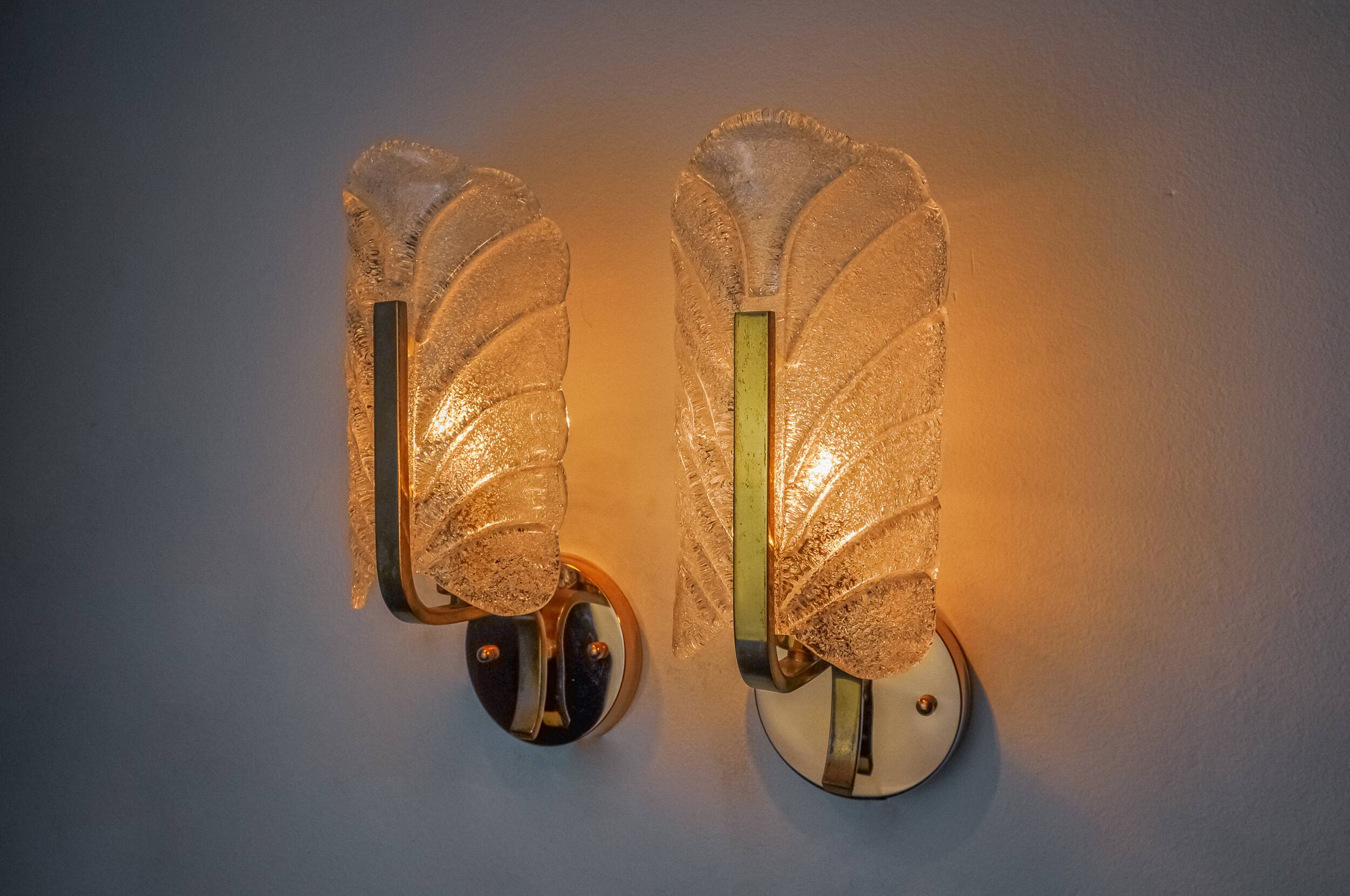 Pair of "leaf" sconces by Carl Fagerlund, Murano glass, Germany, 1970