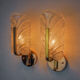Pair of "leaf" sconces by Carl Fagerlund, Murano glass, Germany, 1970