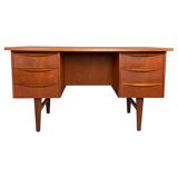 Scandinavian modern teak desk with backside book shelving, 1960, Denmark