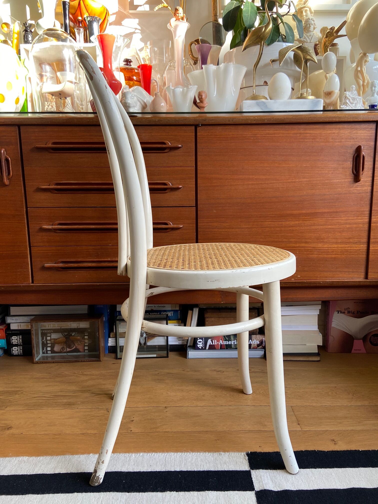 White wooden and canning bistro chair