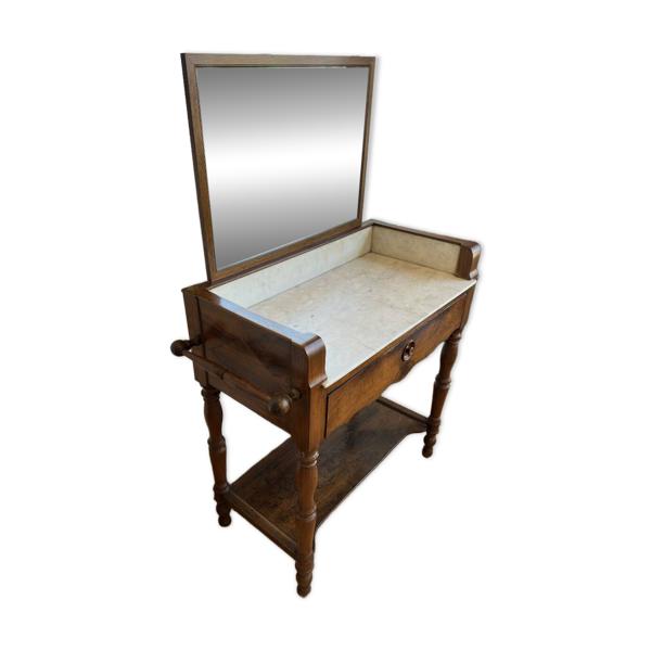 Meuble de toilette ancien avec marbre blanc et miroir — Beyit