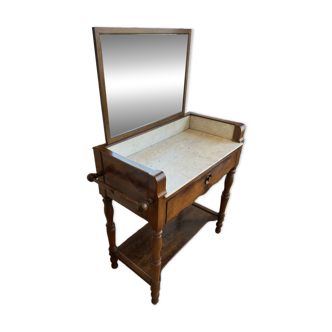 Meuble de toilette ancien avec marbre blanc et miroir