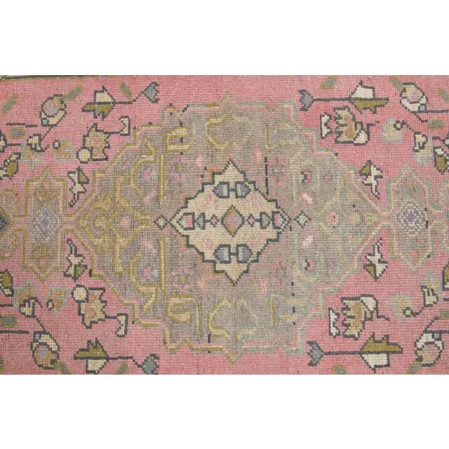 1970s Turkish Oushak Handmade Wool Cotton Pink Area Rug 108x225