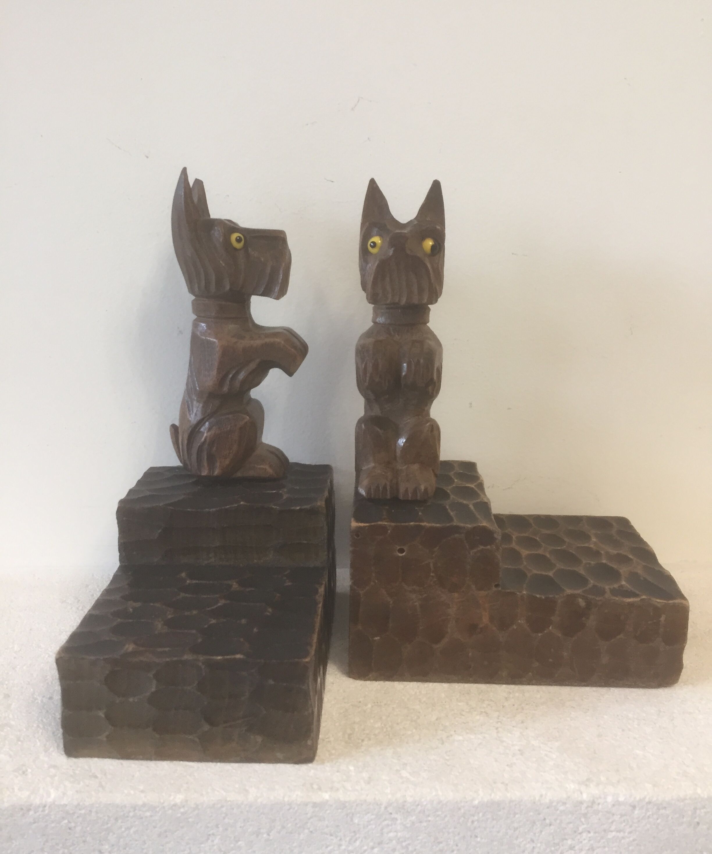 Paire de serre livres bois chiens scottish art déco