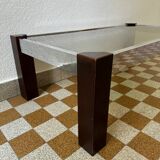 Chrome wood and smoked glass coffee table from the 70s