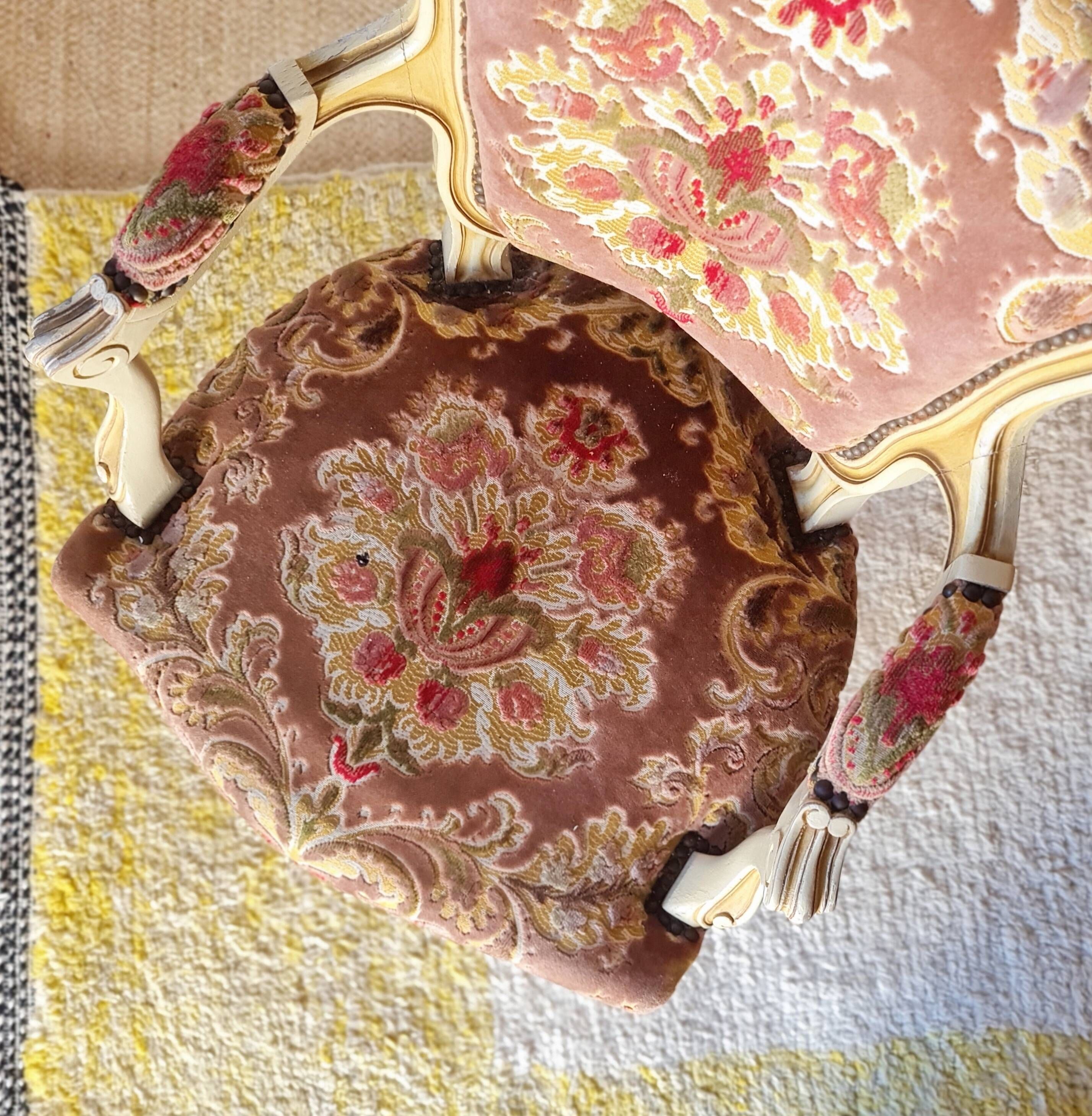 Louis XV style cabriolet armchair - floral velvet seat