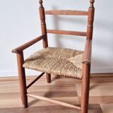 Vintage wooden and straw children's armchair