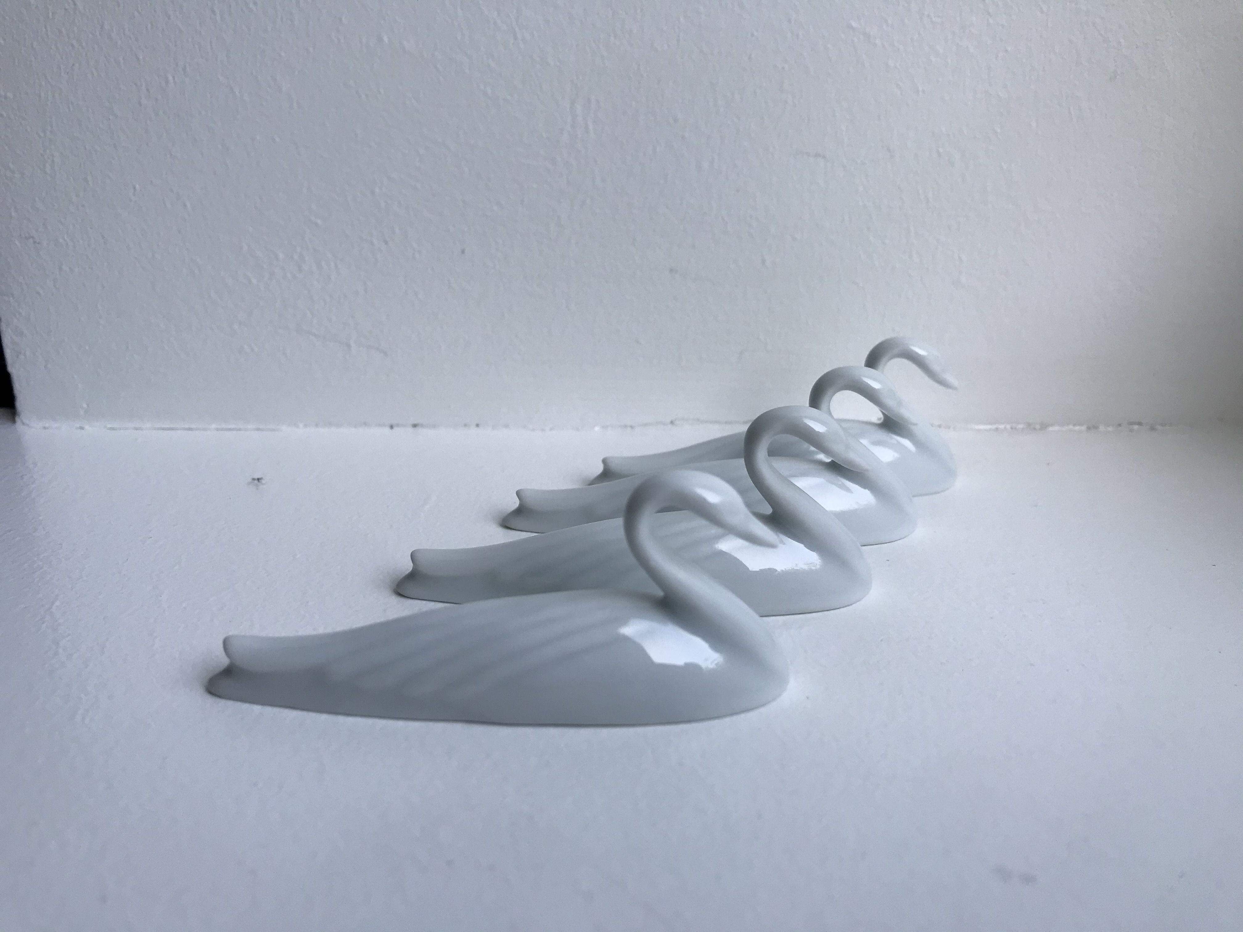 Set of 4 sword holders swans porcelain of Avignon 50s