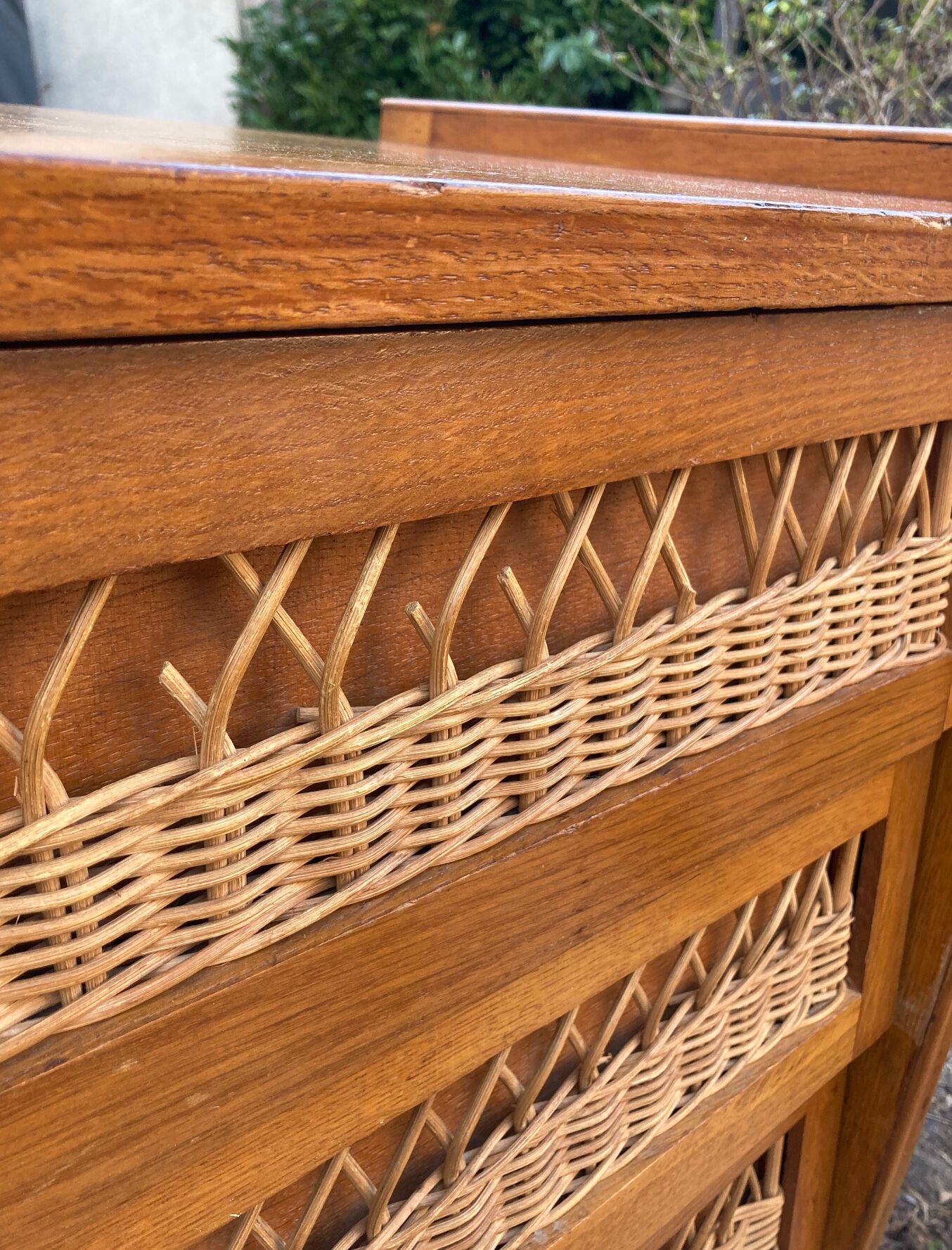 Rattan chest of drawers and vintage wood