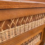 Rattan chest of drawers and vintage wood
