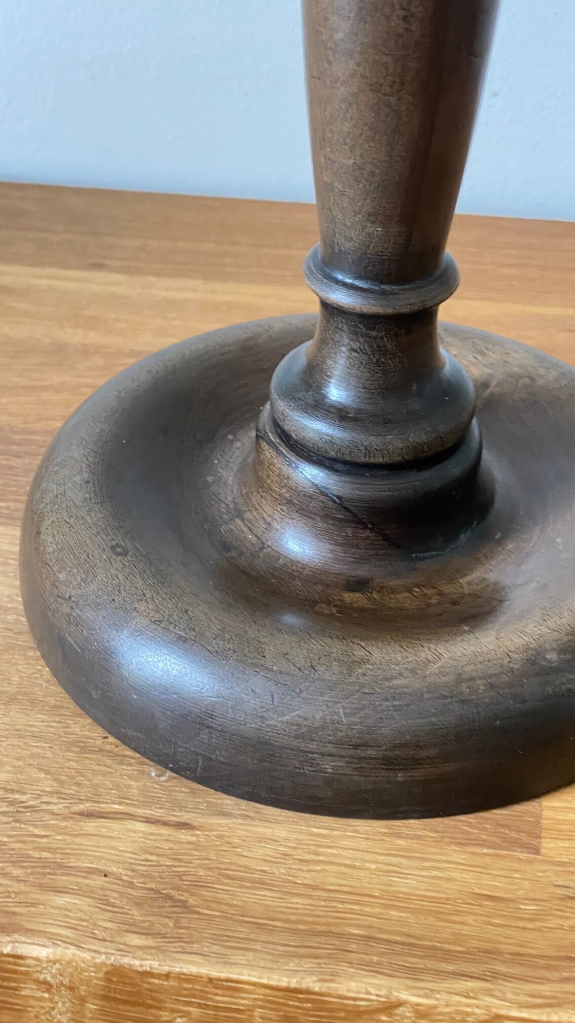 Wooden table lamp and striped lampshade