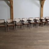 Set of 8 Pierre Jeanneret Office Cane Chairs, India 1950s