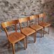 Set of 4 French bistro chairs, beech and plywood, 1960s, mid-century dining chairs.