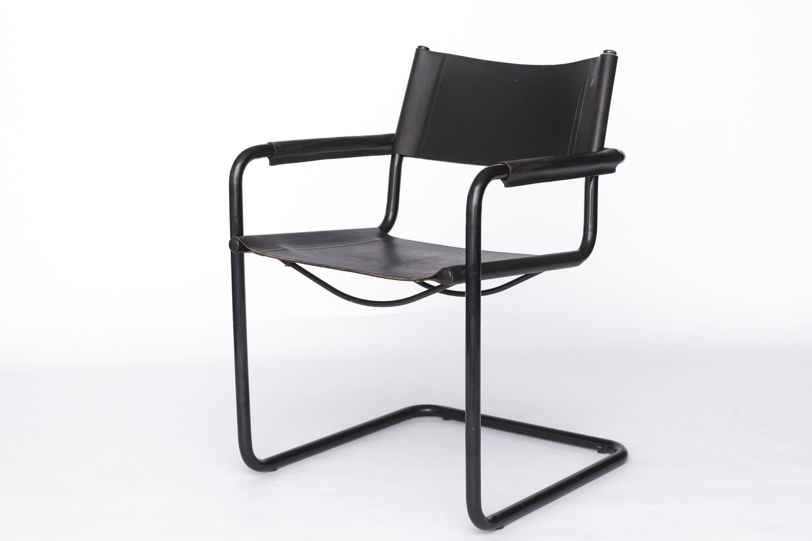Mid-Century Bauhaus Cantilever Chair – Black Leather, Attributed to M Stamm