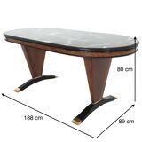 Table à manger ovale en bois avec plateau effet marbre vert, Italie