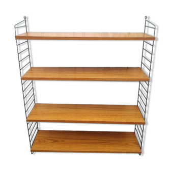Vintage wall shelf in teak veneer and black metal, Nisse Strinning, 60s