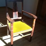 Oak and velvet armchair circa
