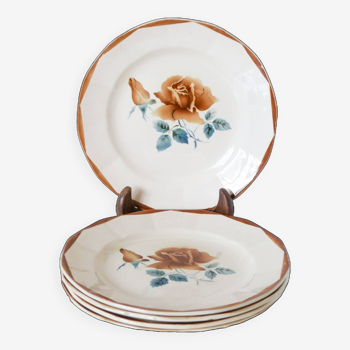 Lot de 5 assiettes à dessert Digoin Sarreguemines modèle Fleurs Roses, 1950