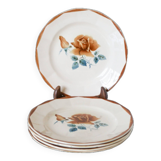 Lot de 5 assiettes à dessert Digoin Sarreguemines modèle Fleurs Roses, 1950