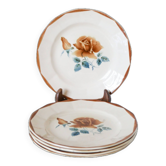 Set of 5 Digoin Sarreguemines dessert plates, Fleurs Roses model, 1950
