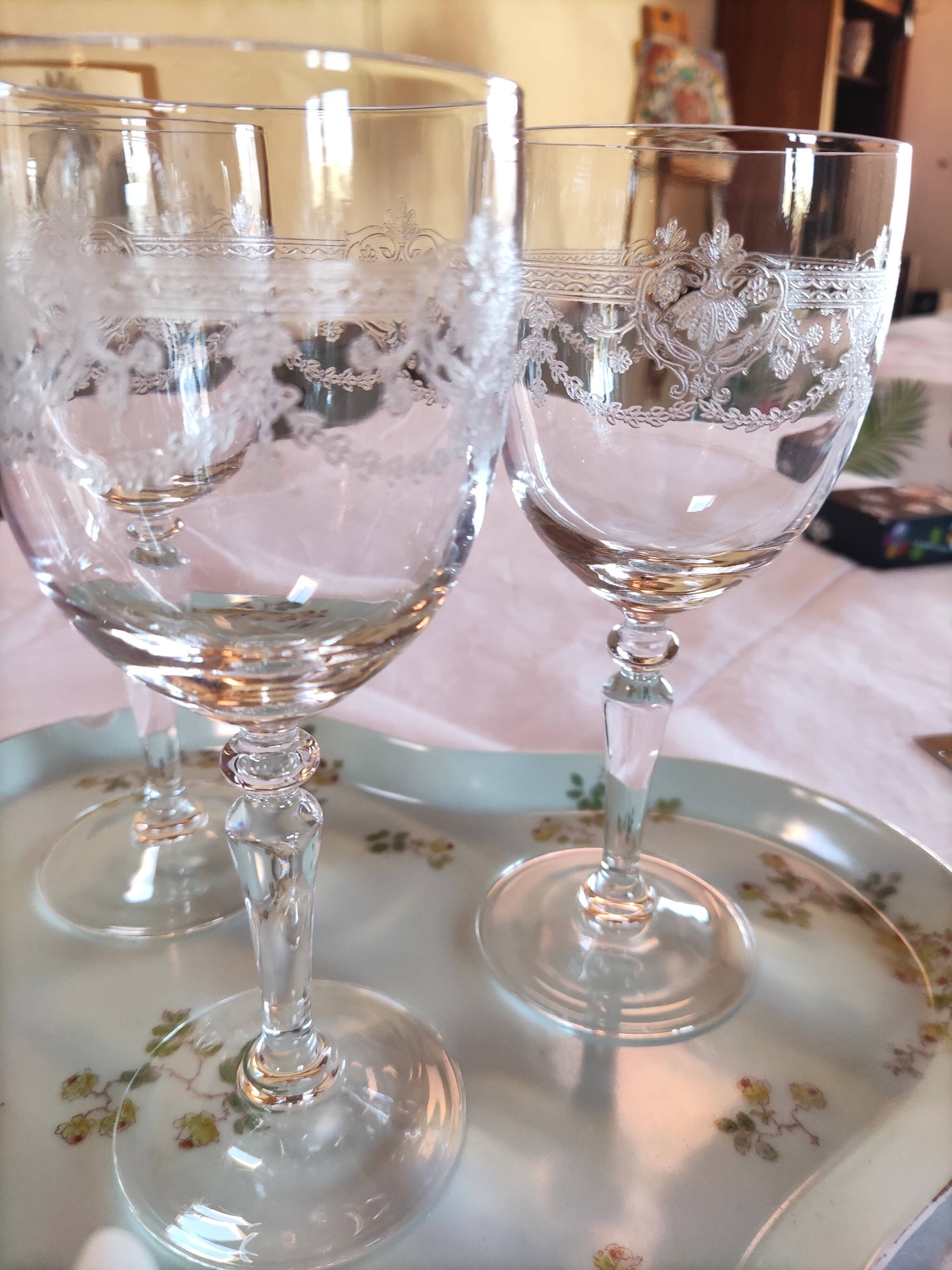5 crystal stemmed glasses, ancient crystal of Arques,- Dampierre model