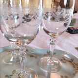 5 crystal stemmed glasses, ancient crystal of Arques,- Dampierre model