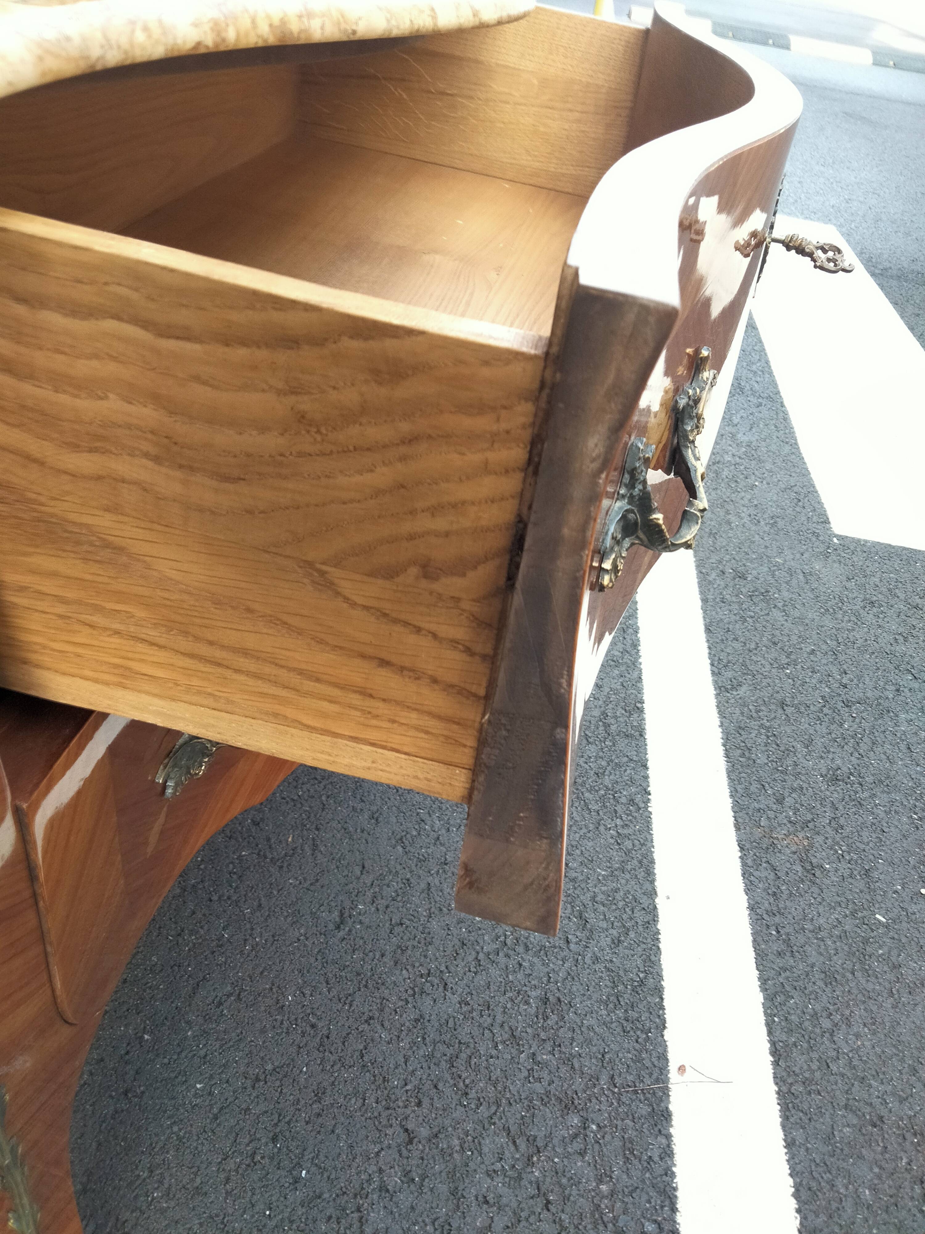 Old style chest of drawers Louis XV marquetry marble top
