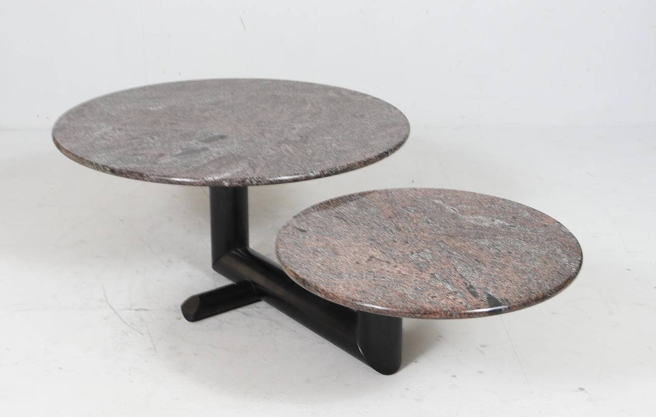 Sculptural coffee table in granite and wood, Italy 1980s.