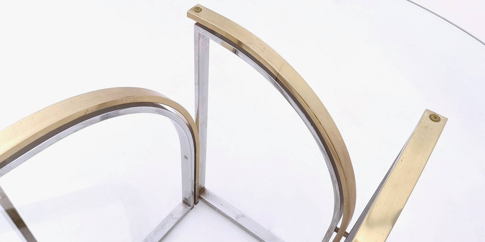 Round Brass and Steel Dining Table by Romeo Rega with Glass Top