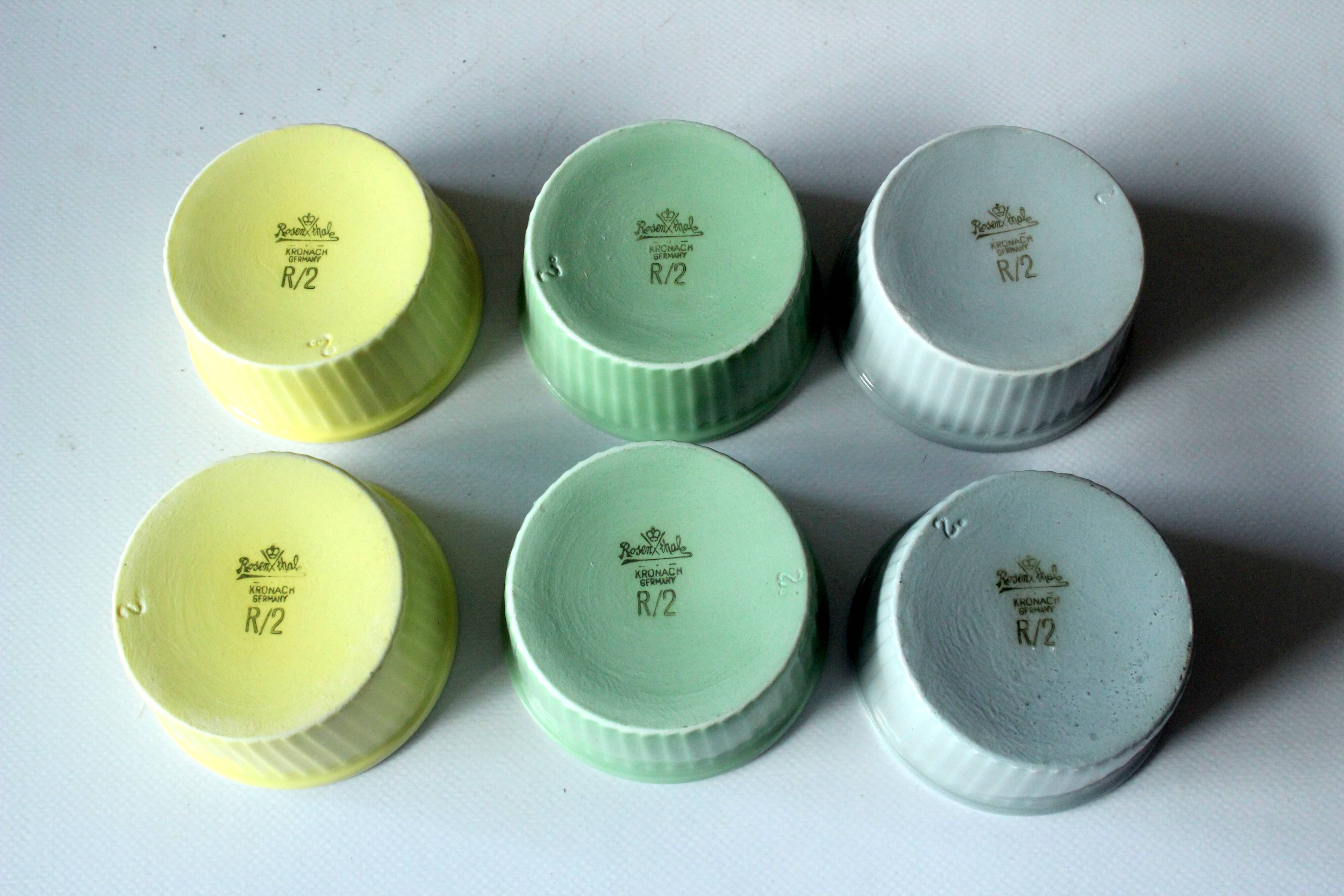 1950s - 6 Round ceramic souffle dishes with holder - made by Rosenthal