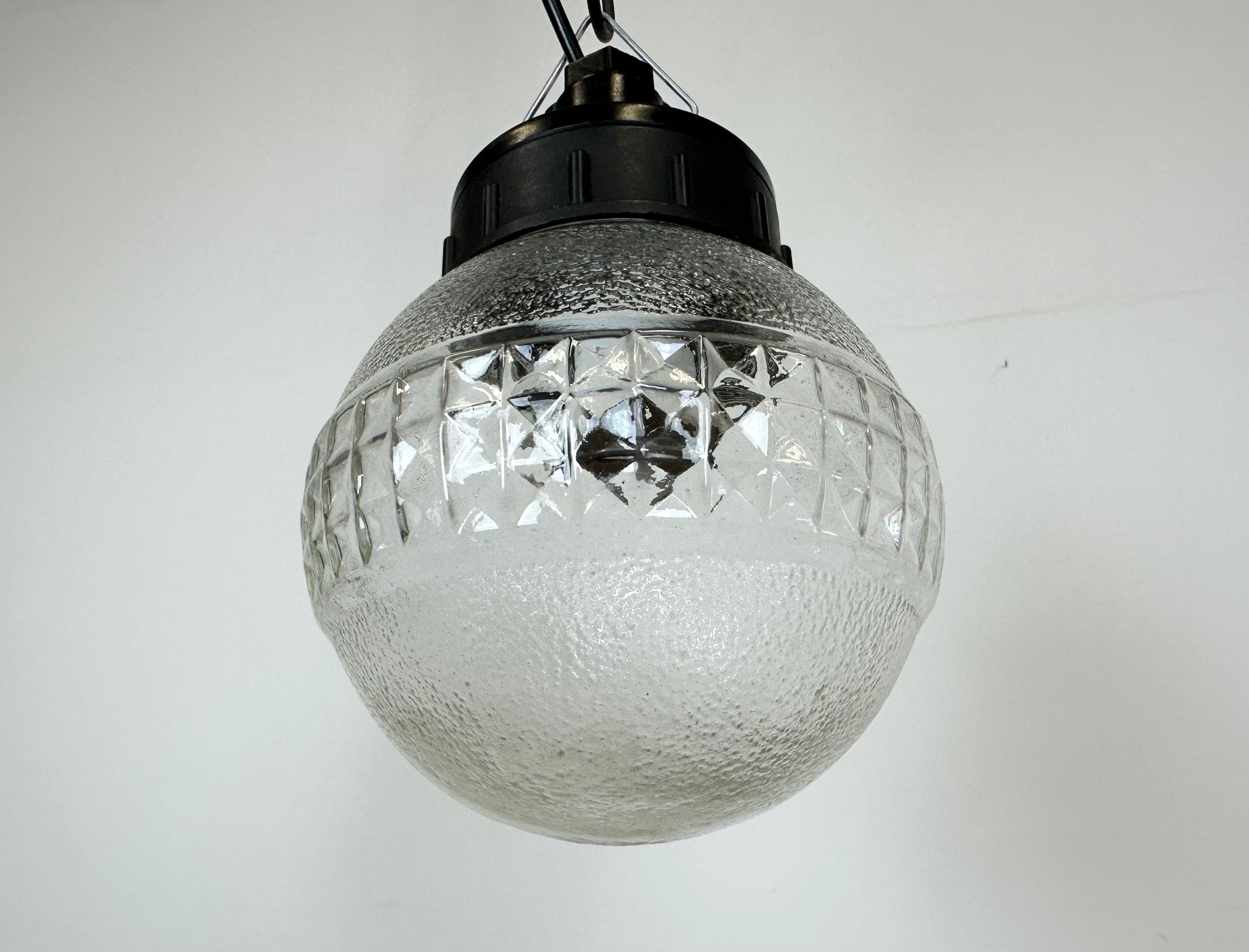 Industrial Bakelite Pendant Light with Frosted Glass, 1970s