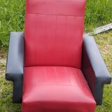 Pair of vintage 60s armchairs – Red and black faux leather