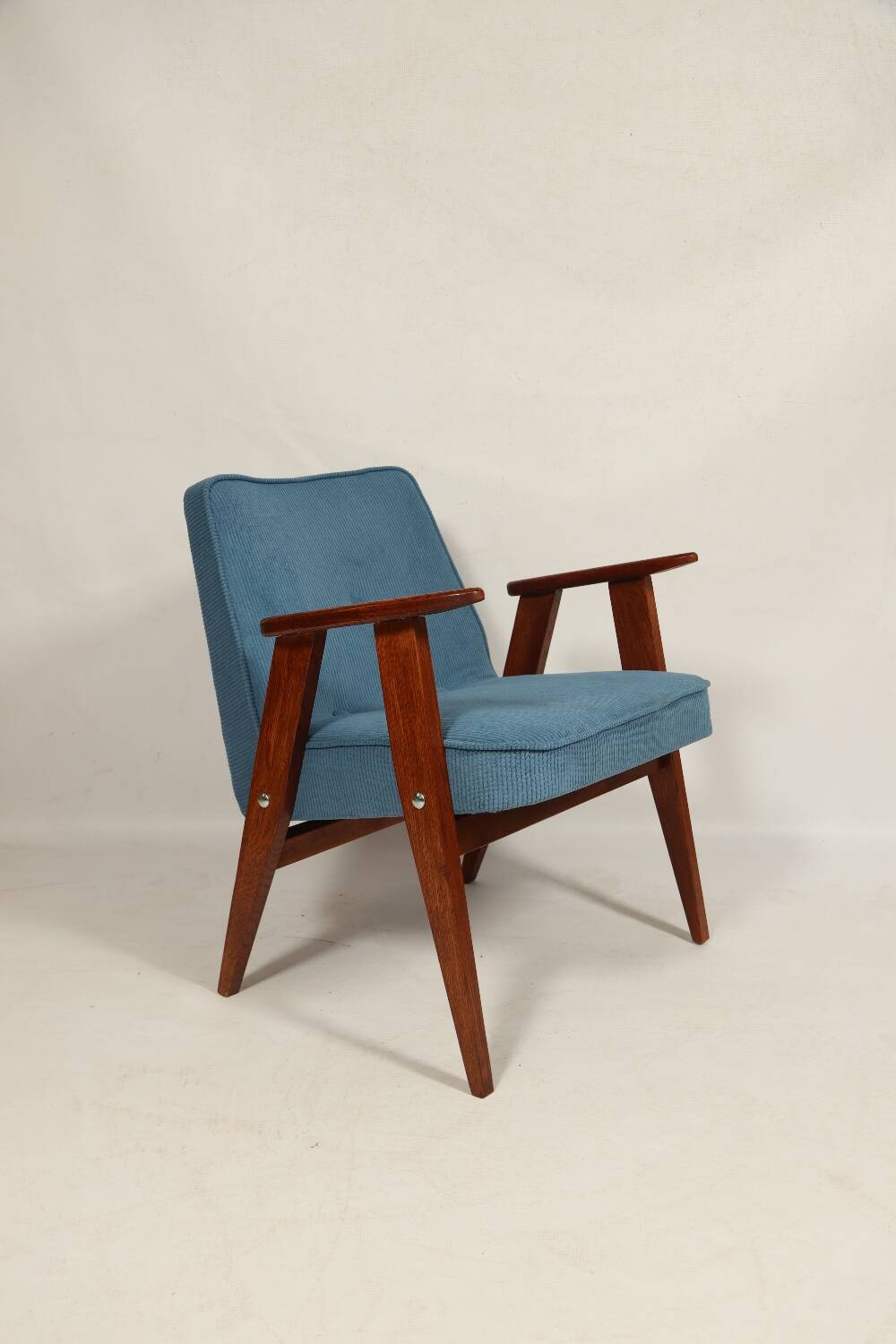 Fauteuil vintage en velours côtelé Revêtement bleu océan