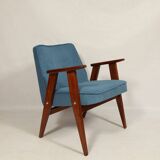 Fauteuil vintage en velours côtelé Revêtement bleu océan