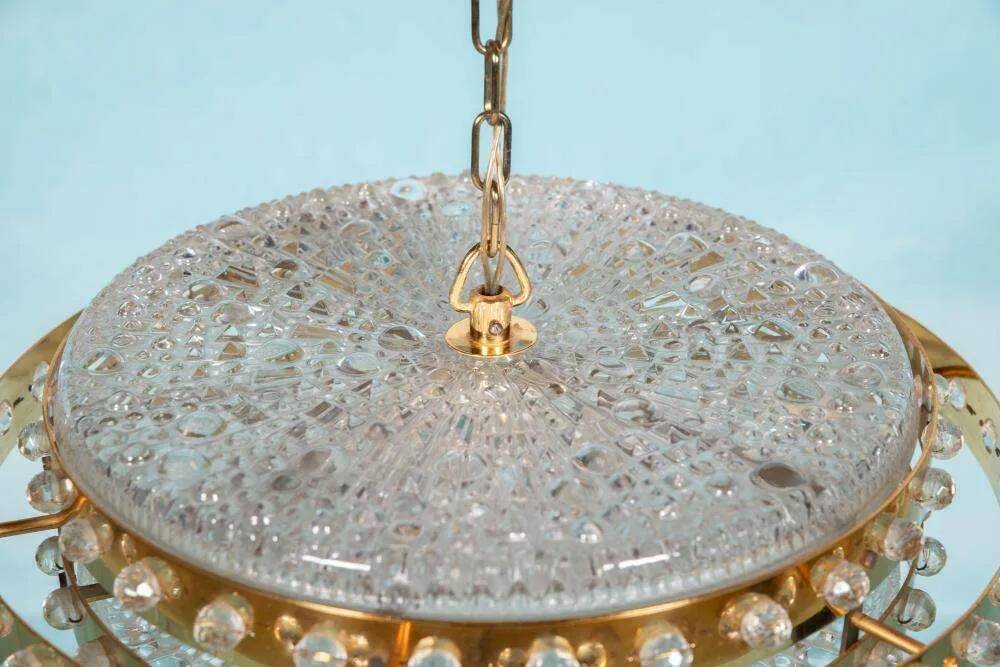 Midmod glass and brass suspension, Orrefors Sweden