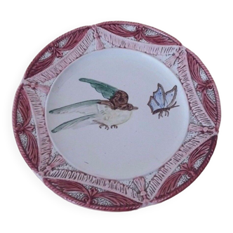 Plate slurry bird and butterfly early twentieth century