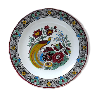 Circular dish in polychrome earthenware with ornithological decoration