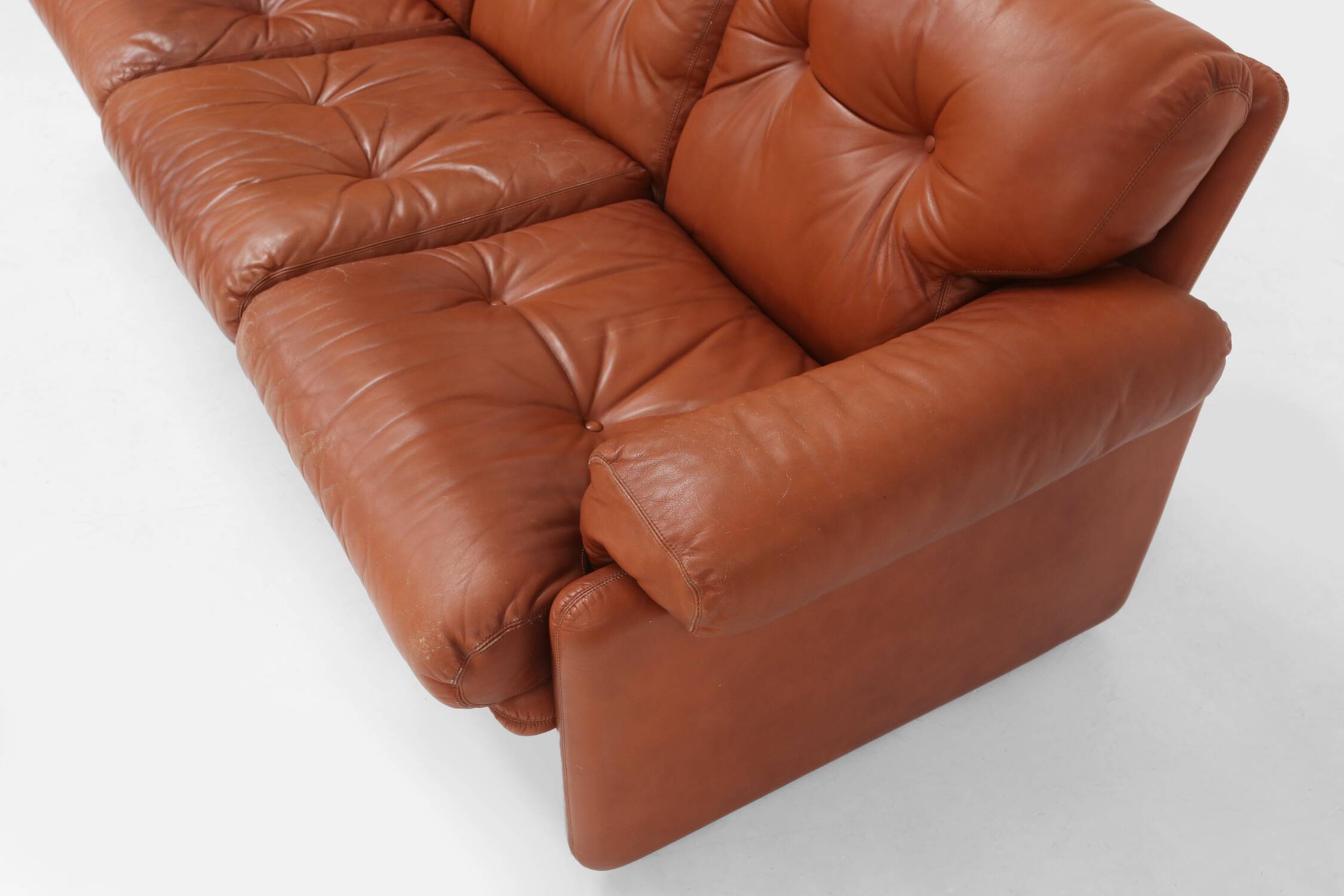 Brown leather 3-seater sofa Coronado by Tobia Scarpa for B&B Italia, Italy ca. 1960