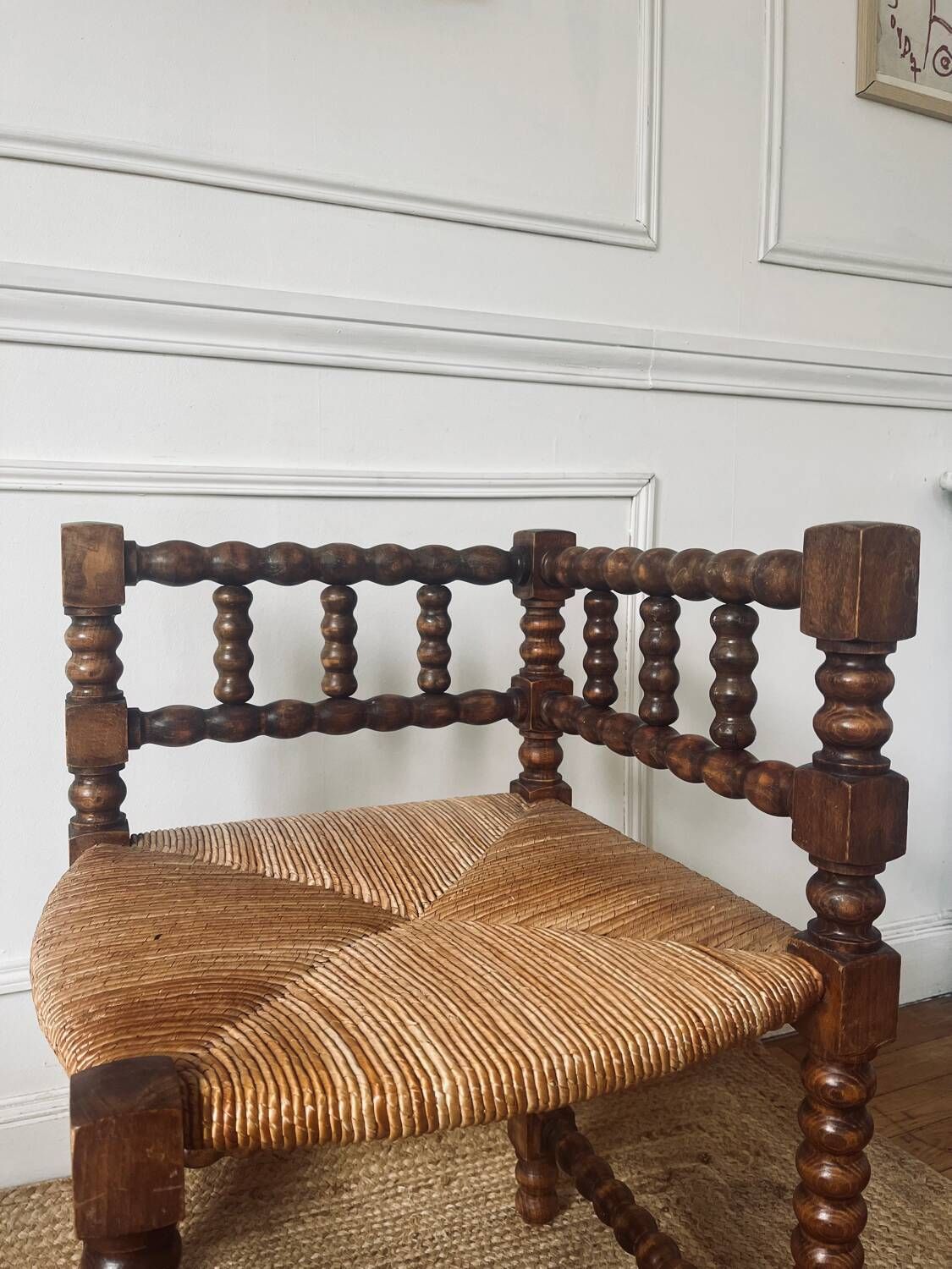 Chaise coin du feu bois et paille