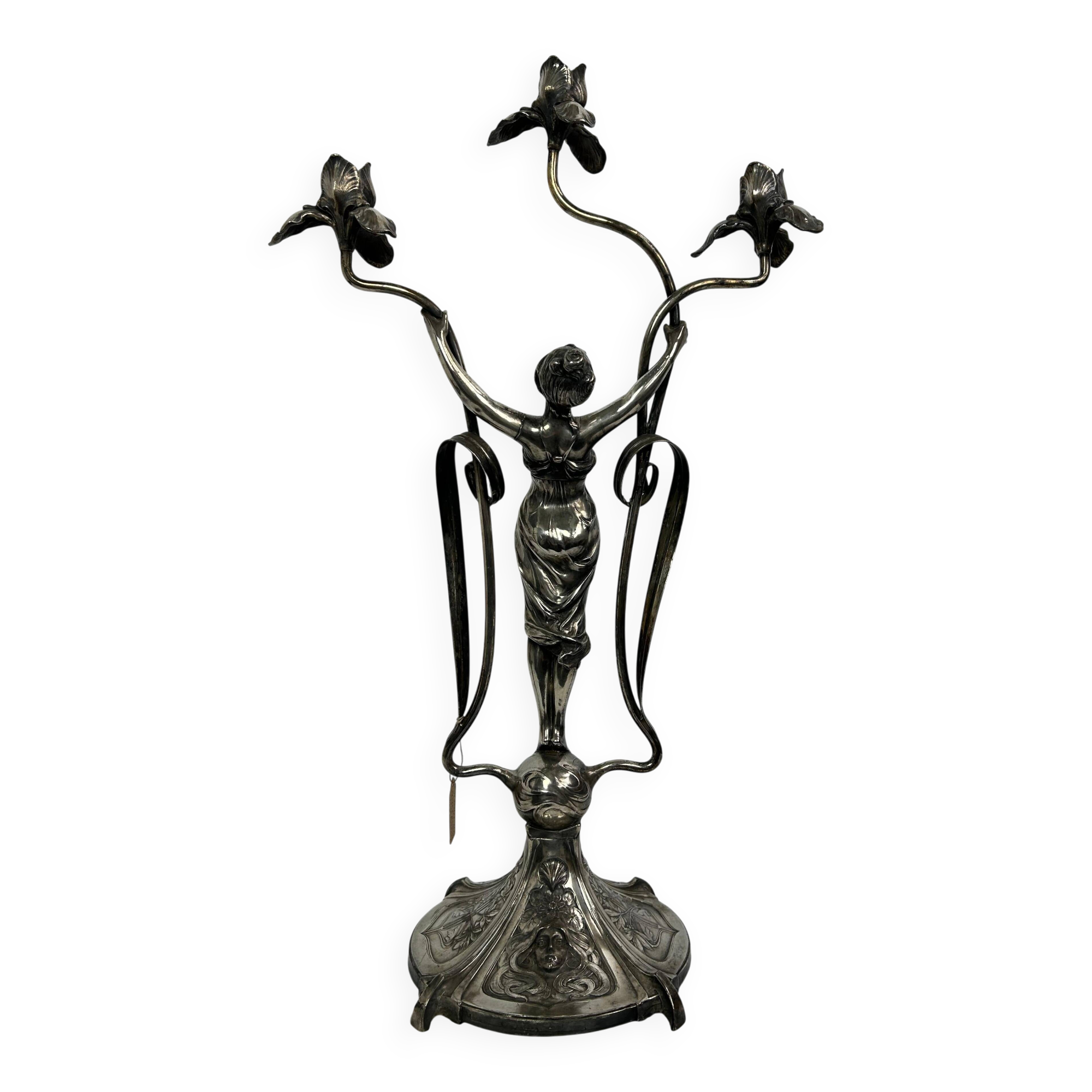 Large figurative chandelier with a femme fatale nymph.