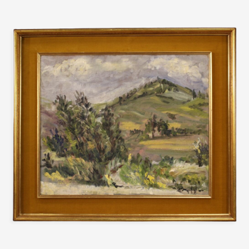 Signed landscape painting in impressionist style