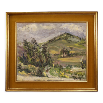 Signed landscape painting in impressionist style