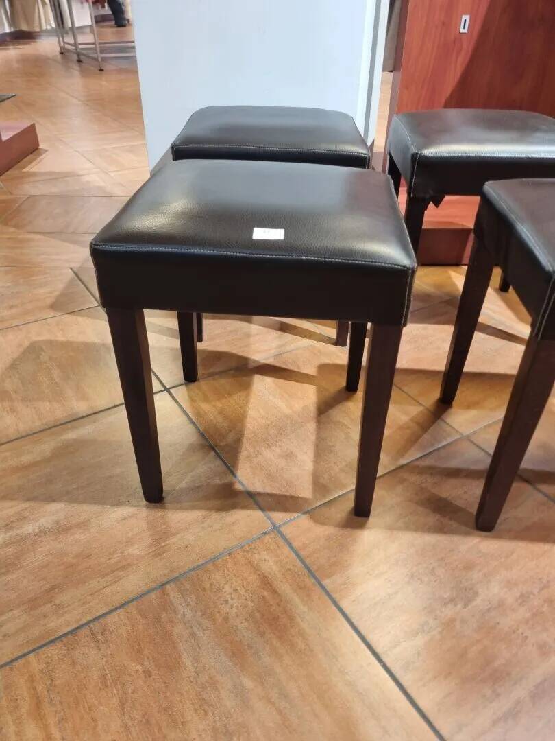 Brown leather square stool with wooden legs – padded seat