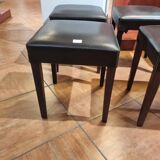 Brown leather square stool with wooden legs – padded seat