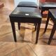 Brown leather square stool with wooden legs – padded seat