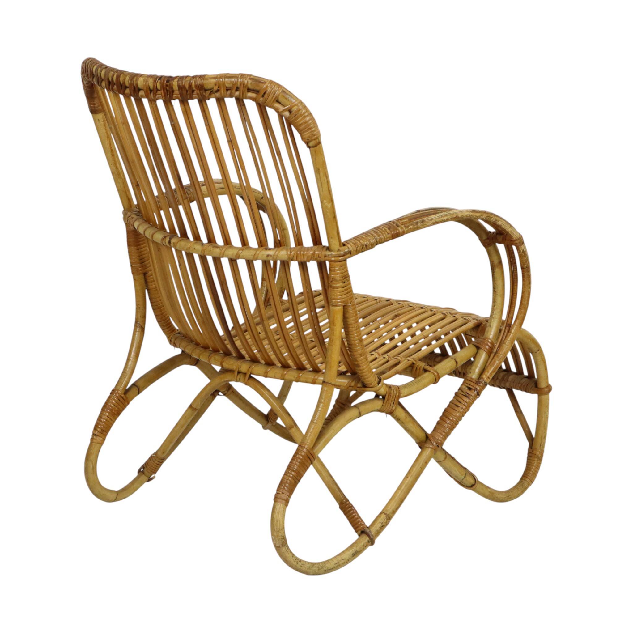 Vintage Rattan Lounge Chair Armchair Rohé Noordwolde