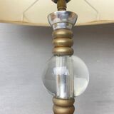Mid century brass table lamp with silk cream oval lampshade 1960s