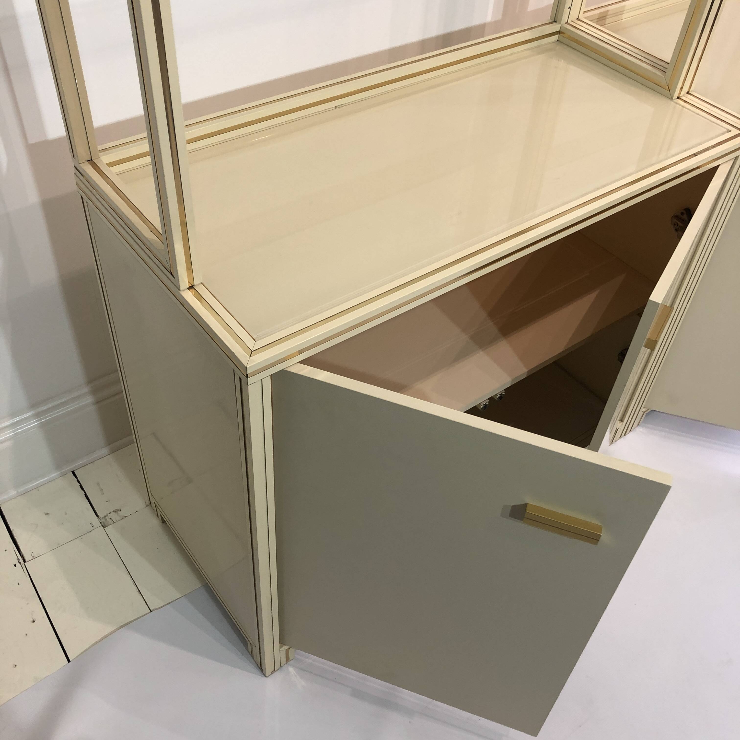 1970s Pierre Vandel Display Cabinet Shelving Cream and Brass