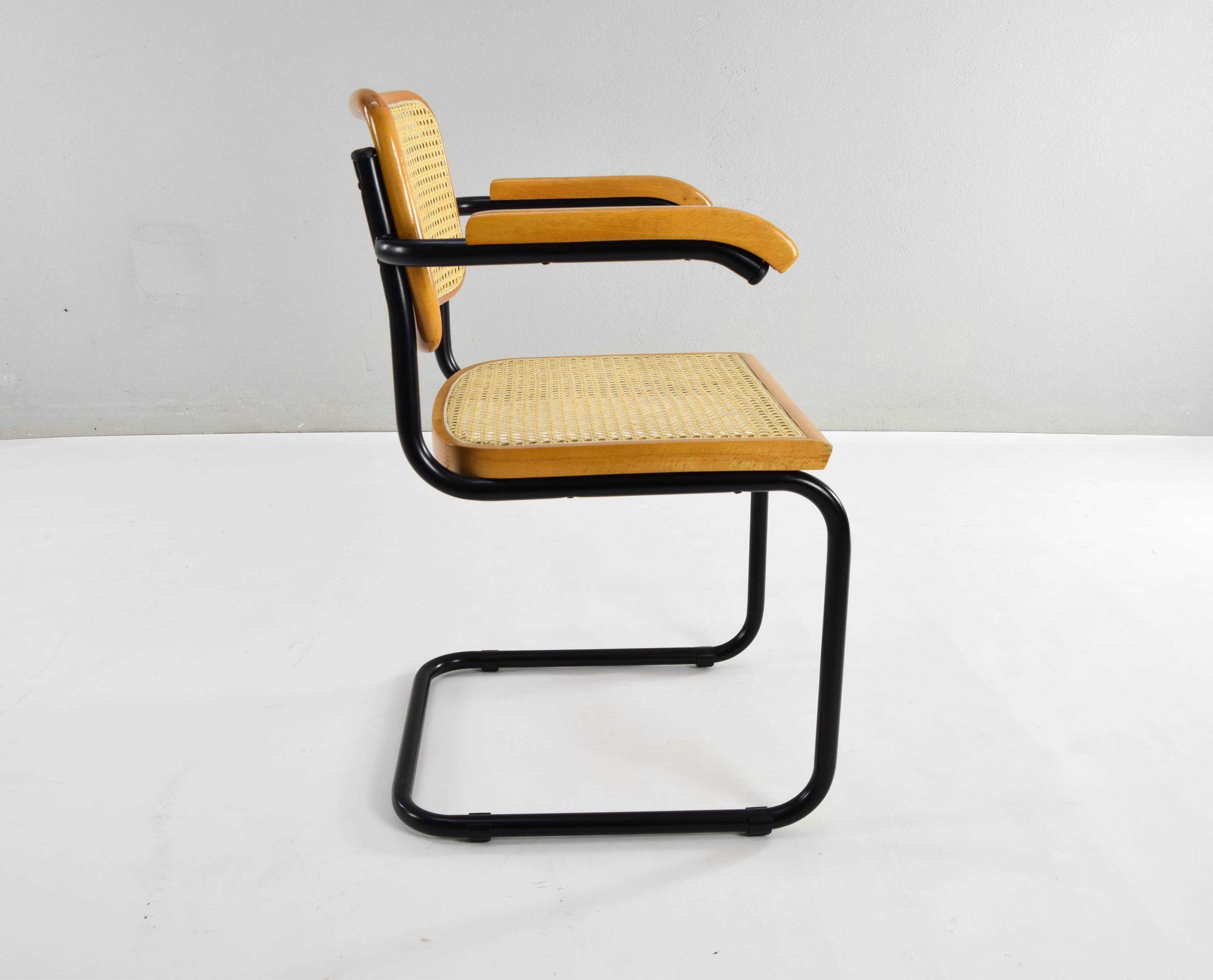 Mid Century Modern B64 Black and Beech Marcel Breuer Cesca Chair Italy 70s
