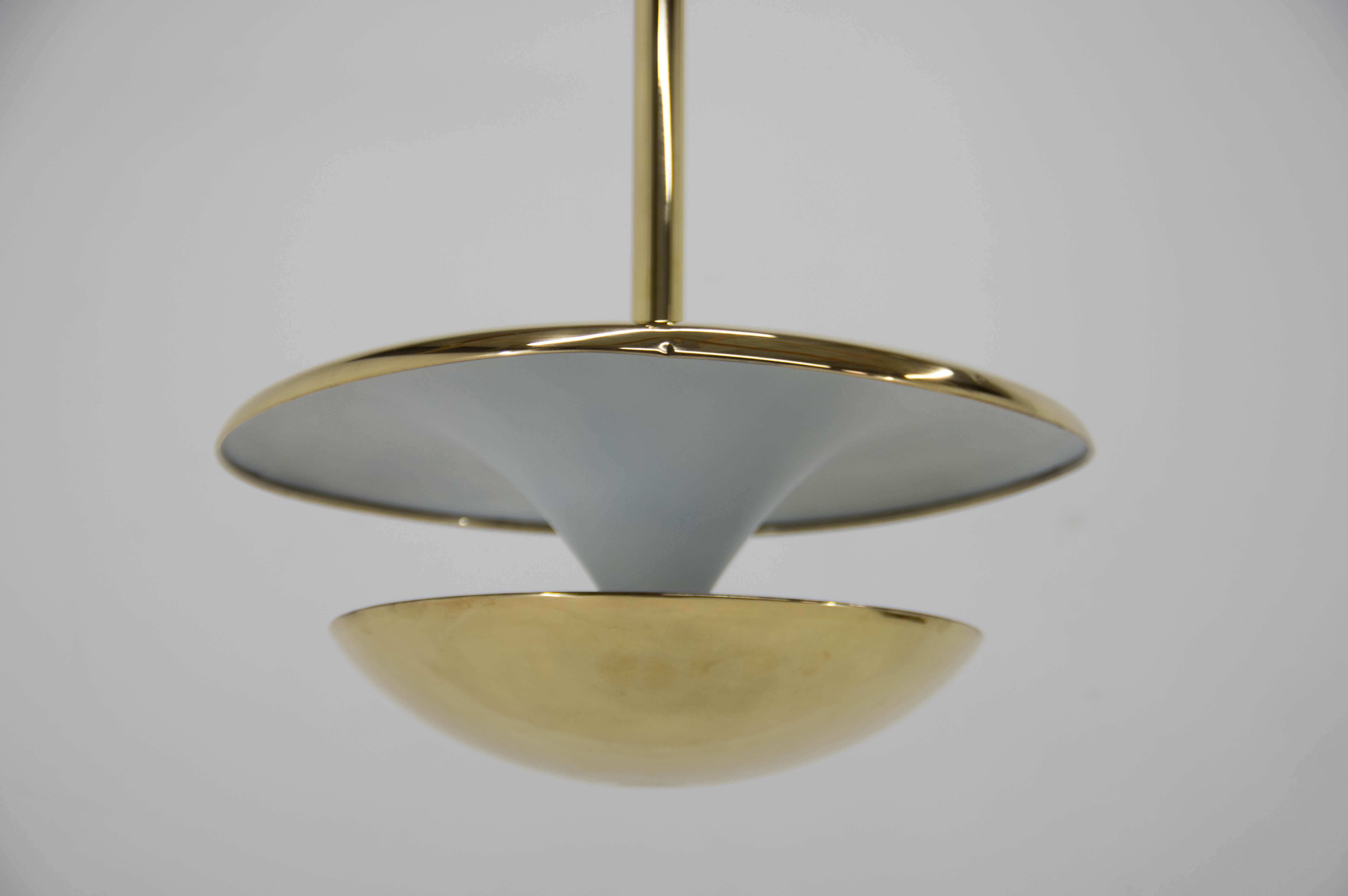 Brass Bauhaus chandelier by Franta Anyz, 1920s, restored
